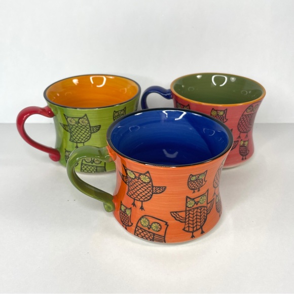 Pier 1 Stoneware Owl Coffee Mugs Stackable Lot of 3 - Picture 2 of 16